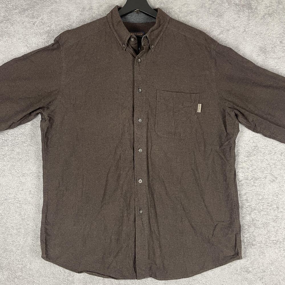 Woolrich Shirt Mens XL Brown Bison Heather Button Down Long Sleeve Pocket Casual